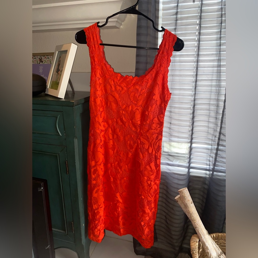 Natori Vibrant Red Lace Dress